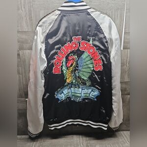 PACSUN Los Angeles THE ROLLING STONES Satin Black Bomber Jacket Men's Size M